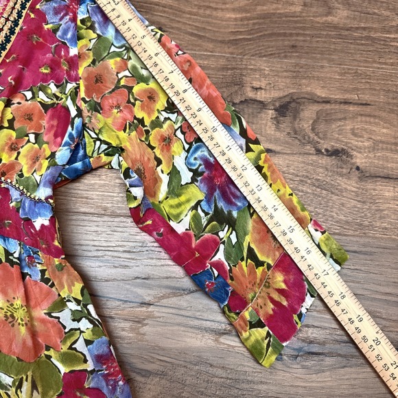 Johnny Was L Floral Print Embroidered V Neck Tunic Bohemian Cottagecore Flowy - Picture 6 of 7